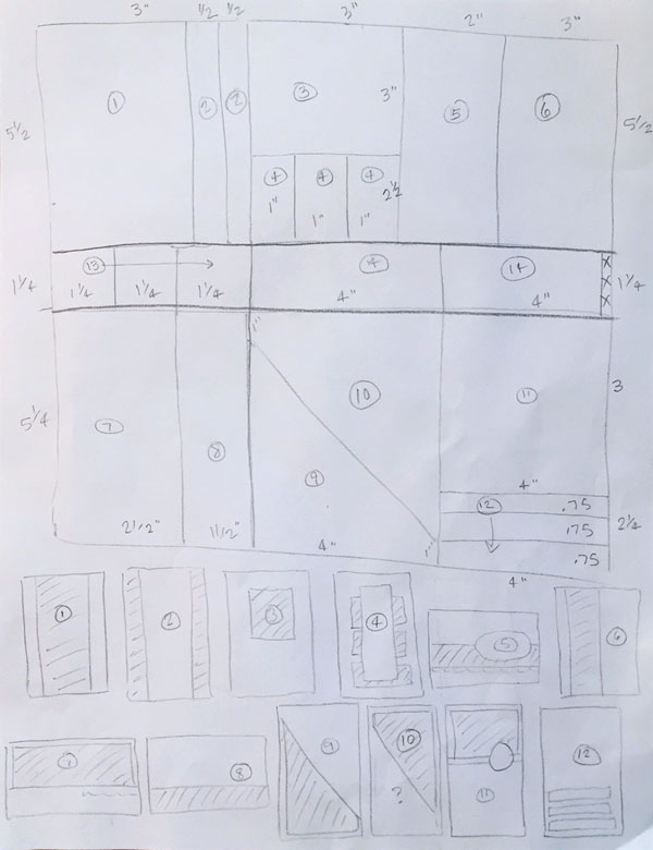 Preliminary hand drawn sketch of One Sheet Wonder layout