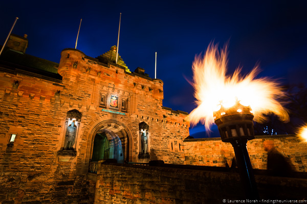 Fire photography tips - Edinburgh Castle by torchlight