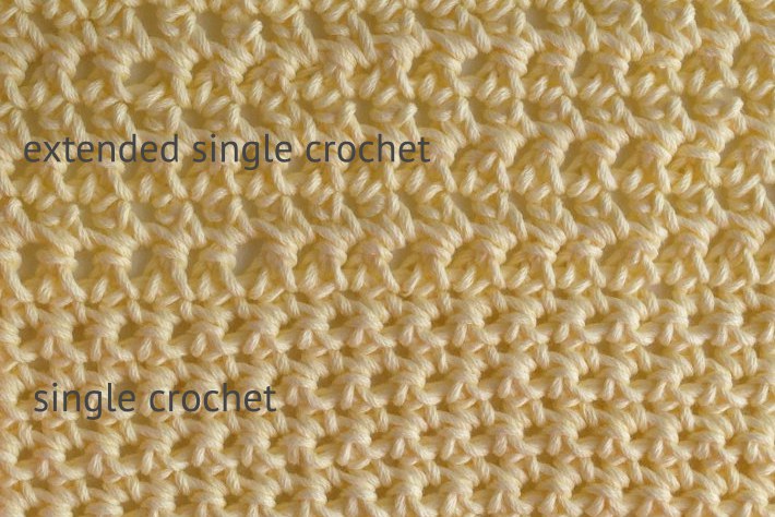 Extended single crochet and single crochet compared