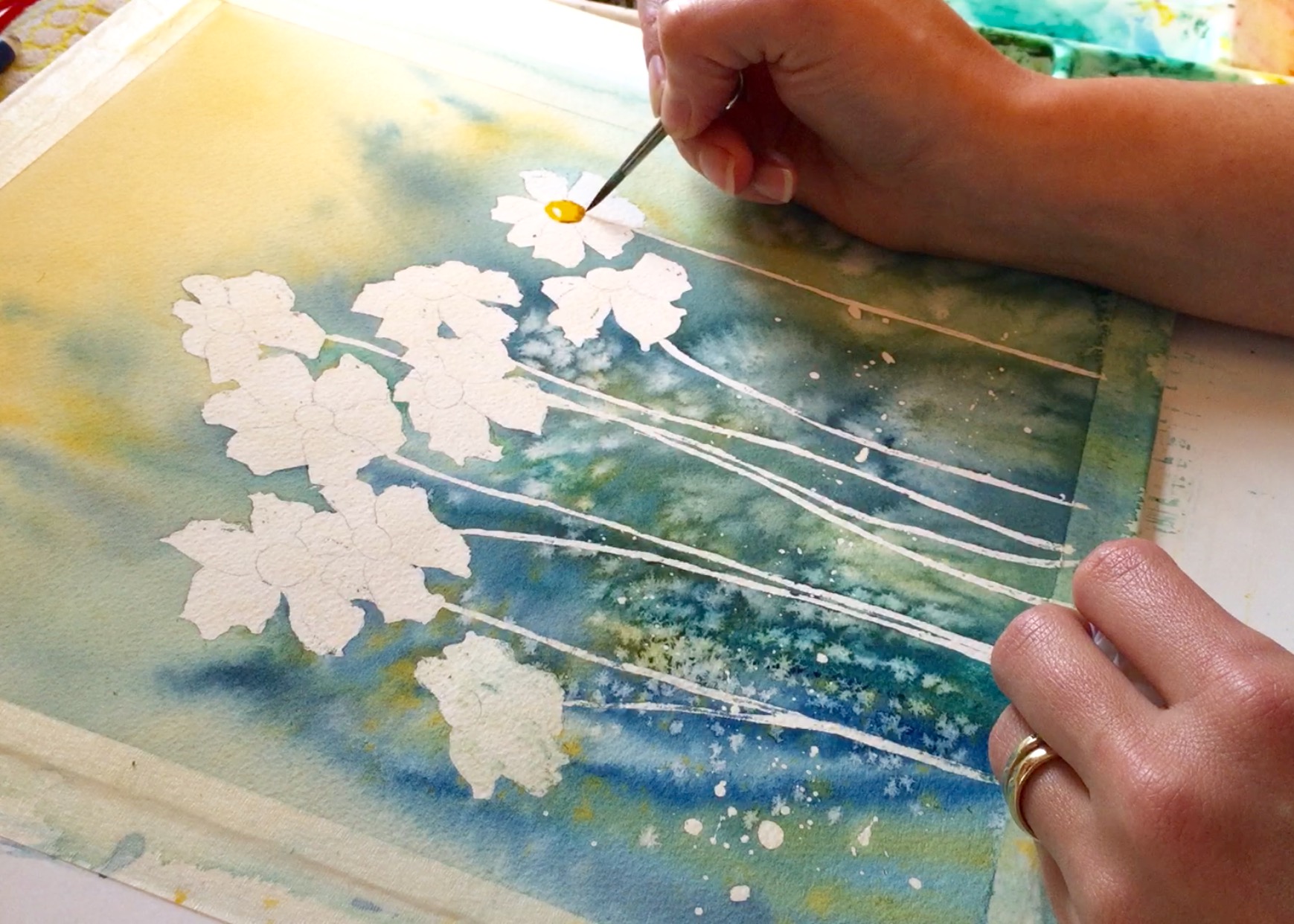 Painting Watercolor Daisy Centers