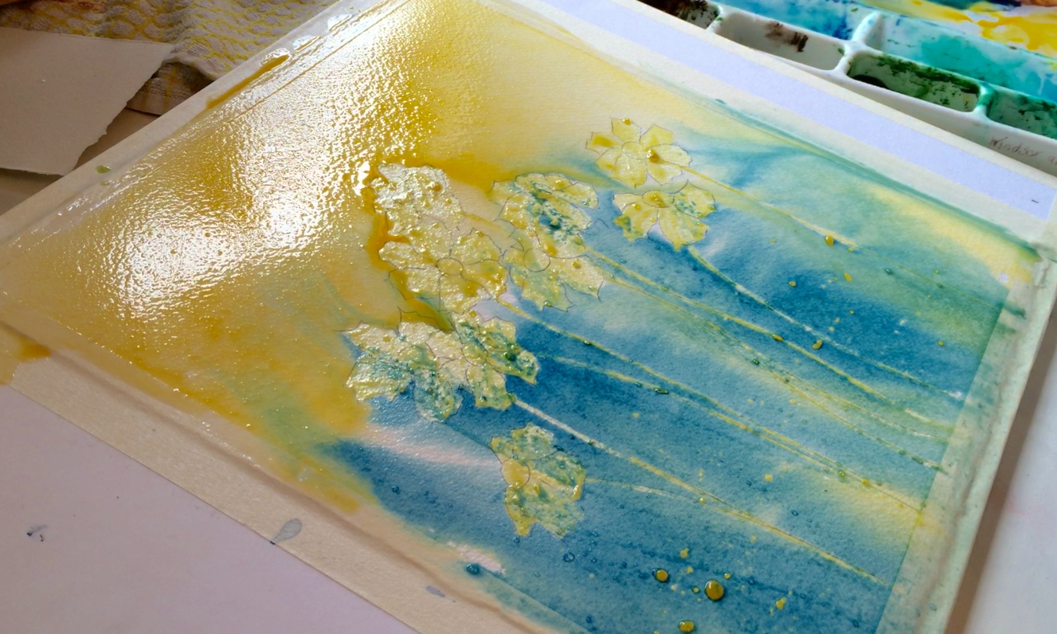 Adding Blue to Watercolor Painting