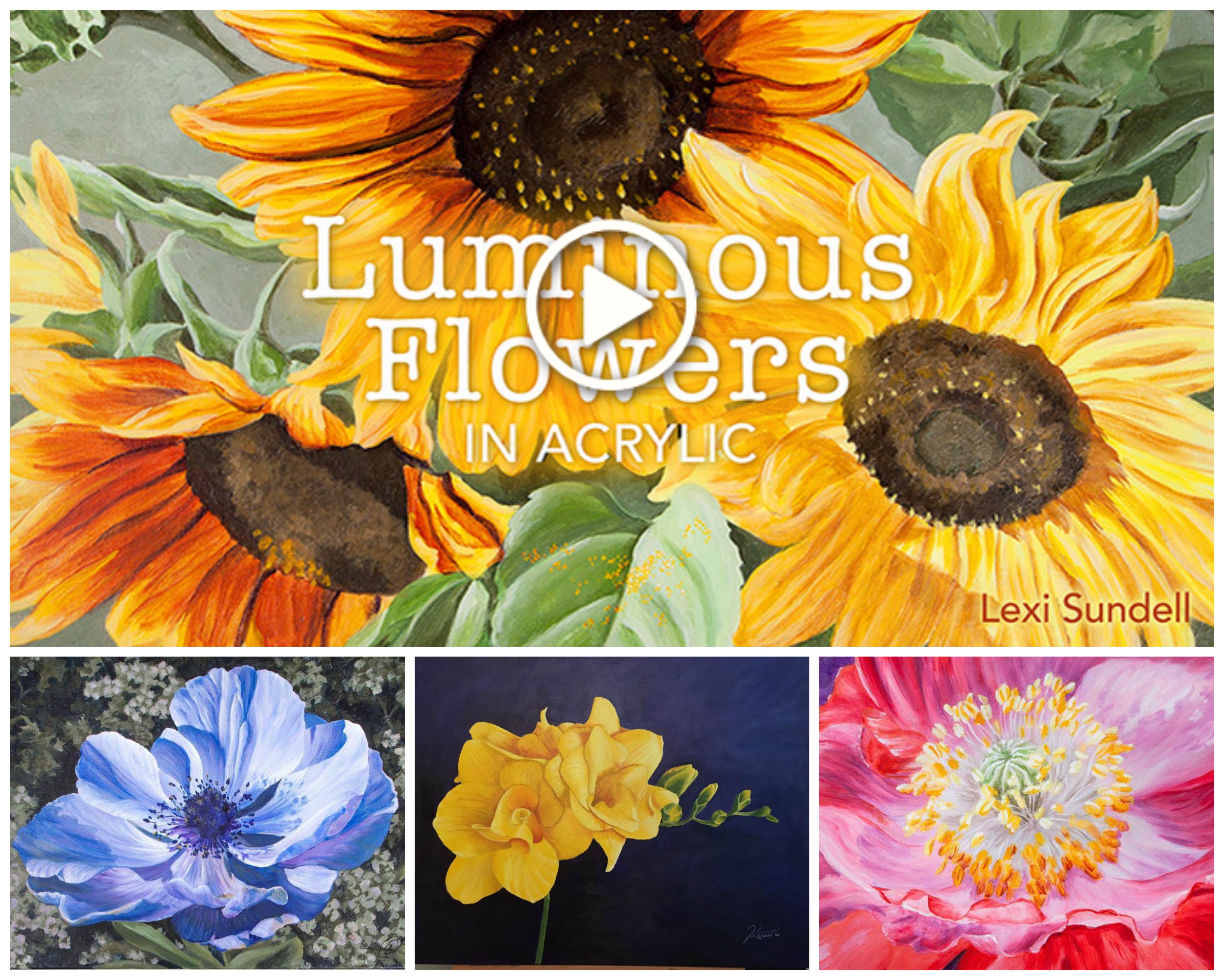 Luminous Flowers in Acrylic Collage