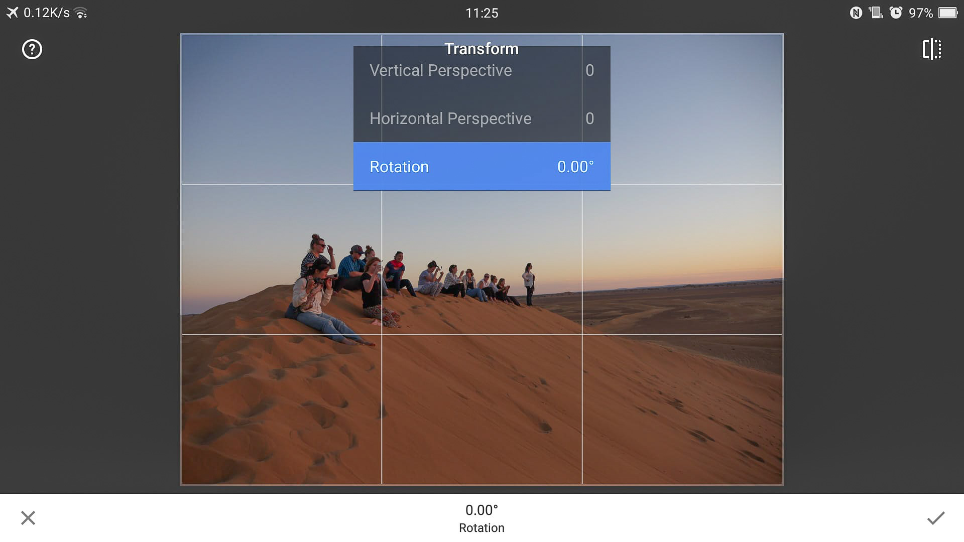 Snapseed transform window options