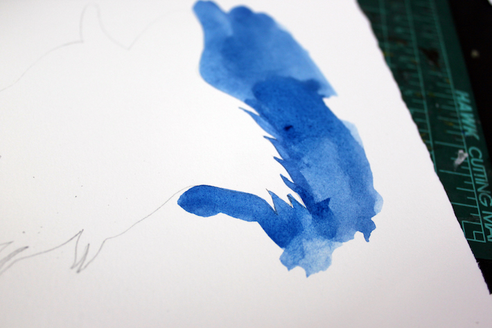 Partial watercolor around cat silhouette 