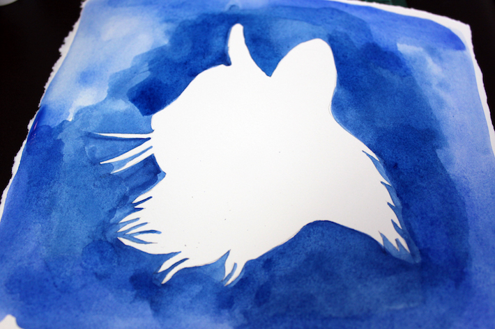 Finished watercolor cat silhouette portrait