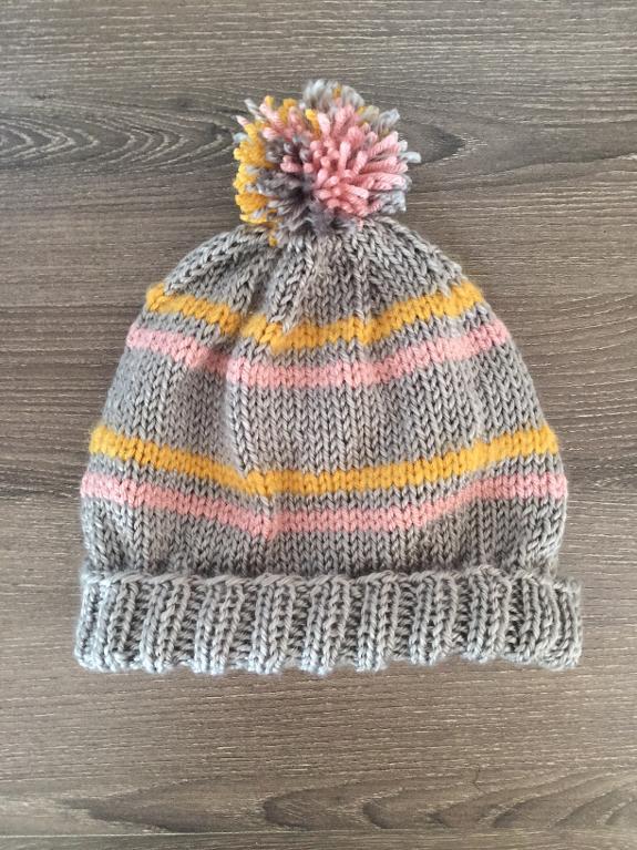 Striped Pom Pom Beanie FREE Knitting Pattern