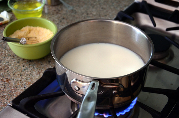 Milk Simmering on the Stove Top