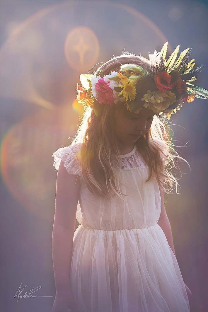 back-lit girl flowers child