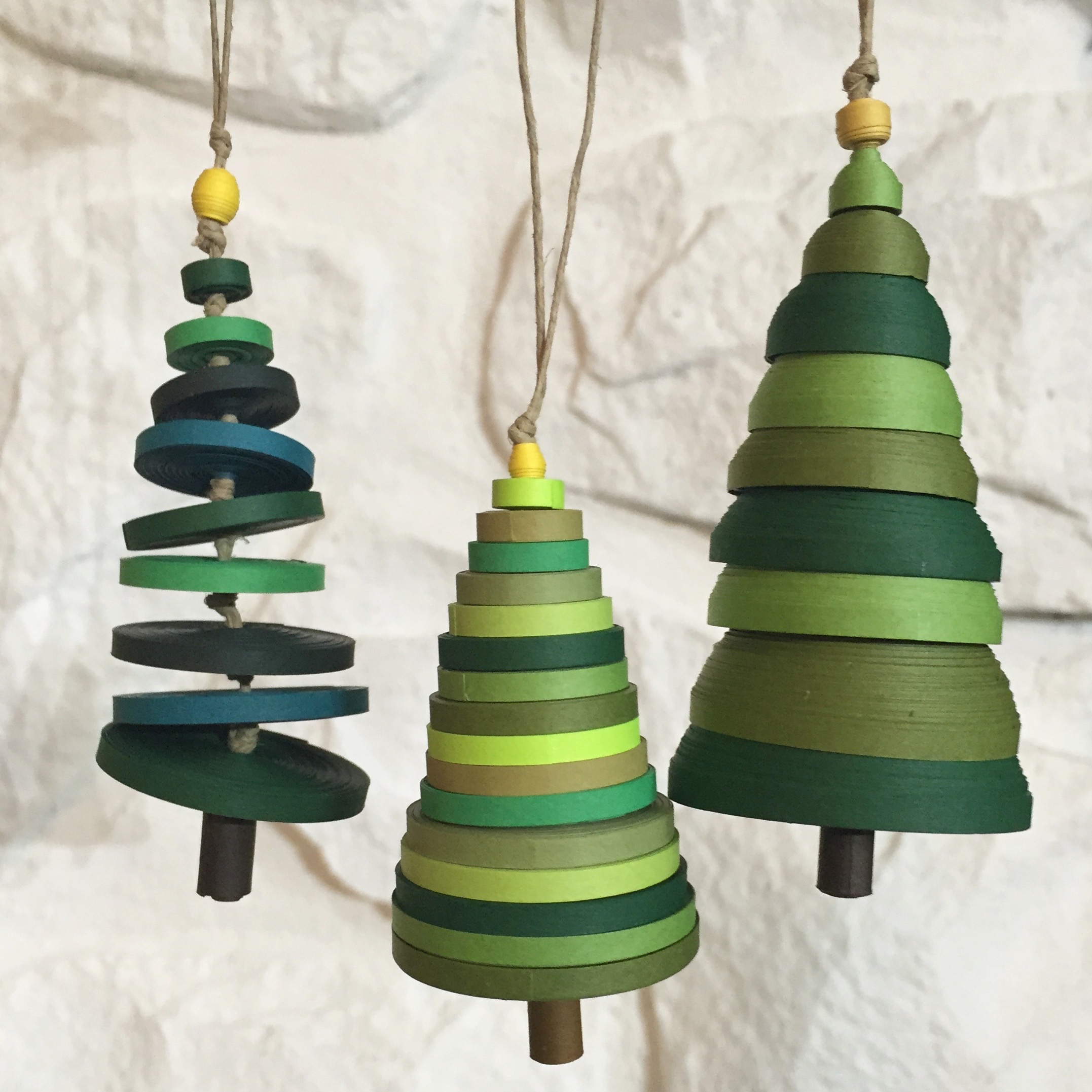 Image of 3 quilled holiday tree ornaments