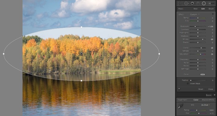 Lightroom filters - radial filter feather 0