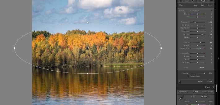 Lightroom filters - radial filter feather 100