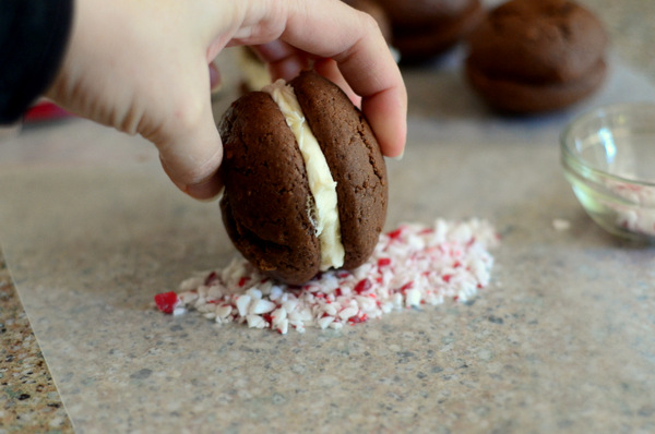 Rolling Whoopie Pies in Crushed Candy Canes