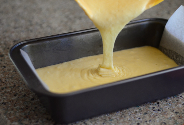 Pouring Pound Cake Batter into Loaf Pan