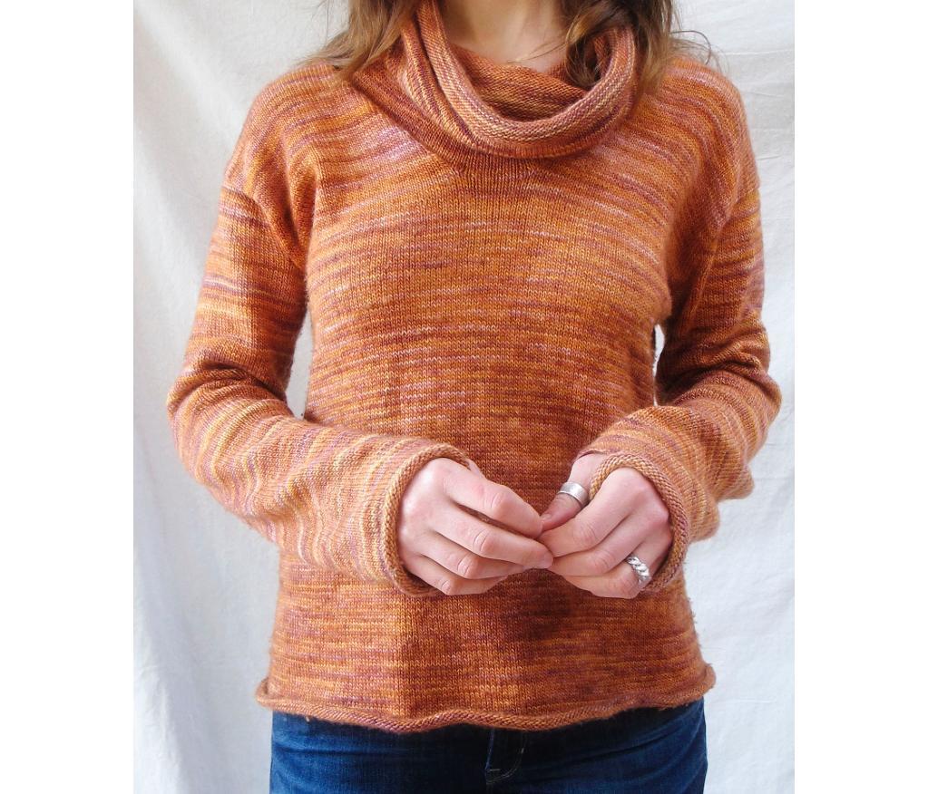 Sunset Cowl Neck Sweater Knitting Pattern