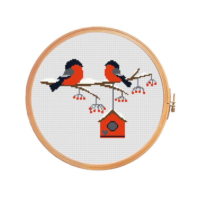 Lovers Bullfinches Cross Stitch Pattern