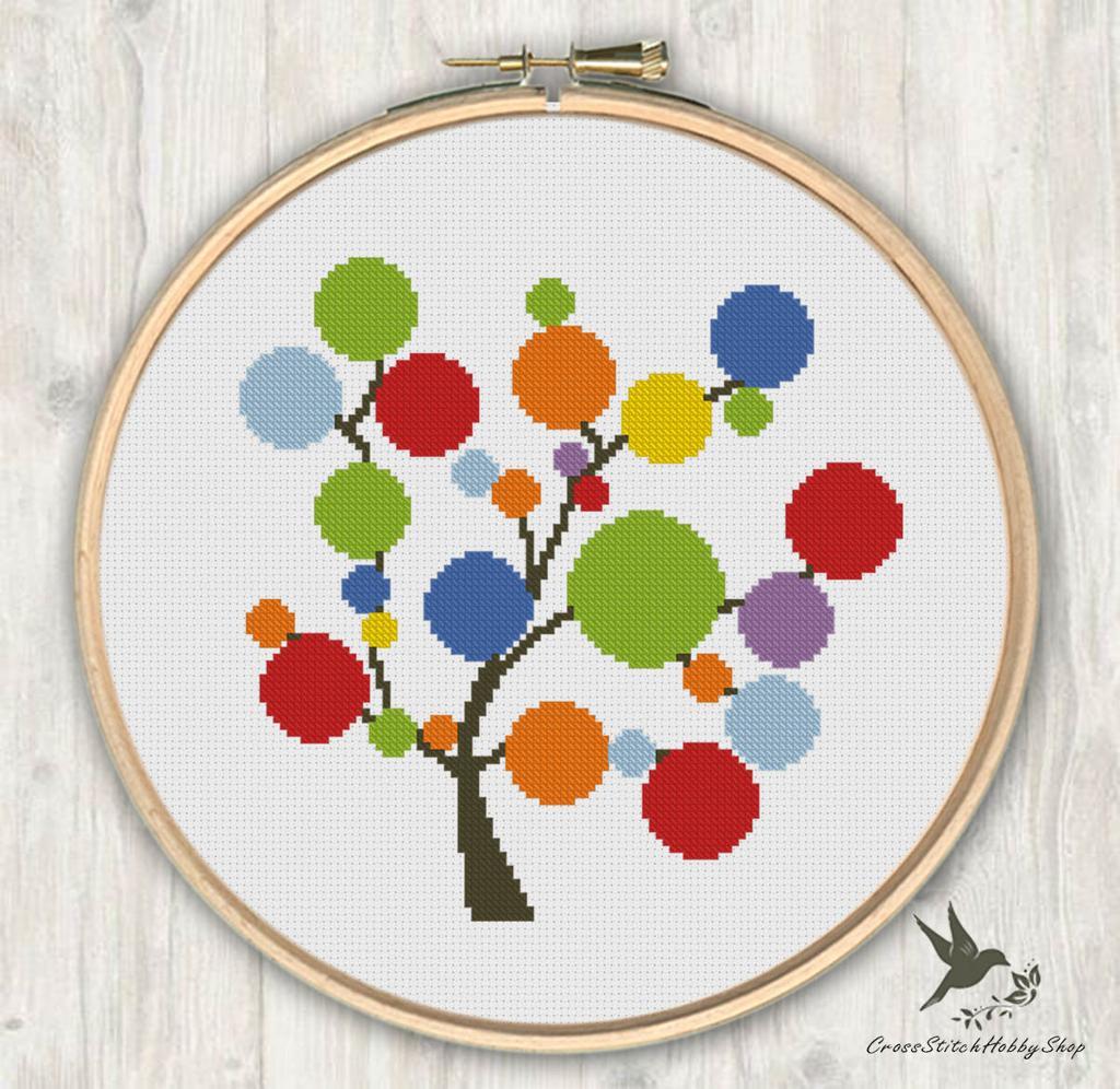 Rainbow Tree Cross Stitch Pattern