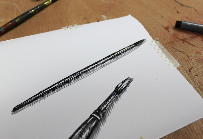 pen drawing using several textures