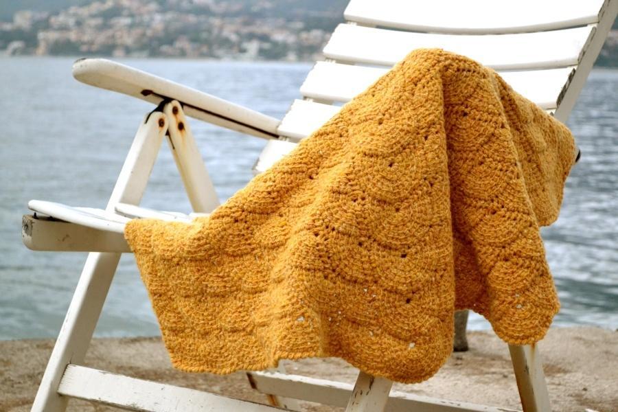 tunisian crochet shells blanket