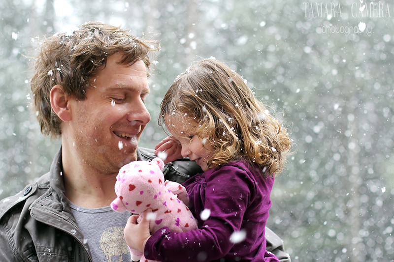 Snowy Family Photo Father Daughter