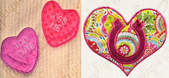 Applique Valentine designs suitable for freestanding applique.