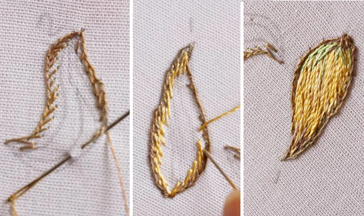 Buttonhole stitching for stumpwork shapes by Di van Niekerk