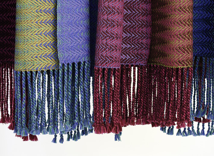 handwoven fringed scarves by Cally Booker