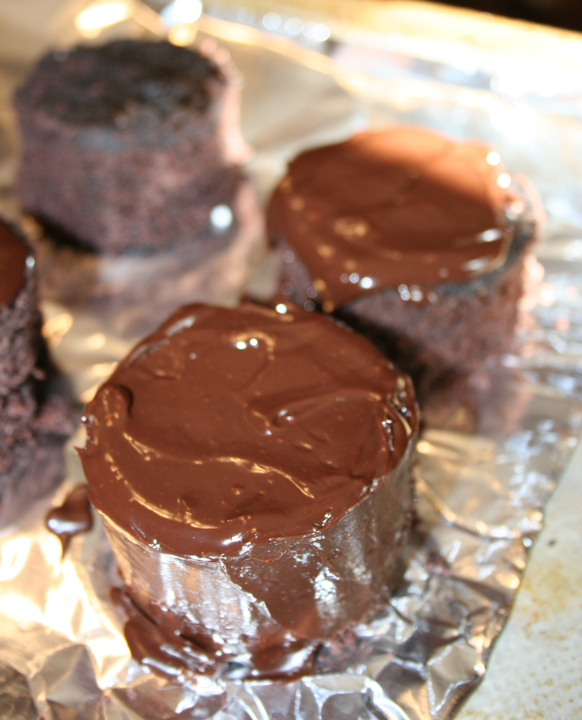 Coat the ding dongs with ganache
