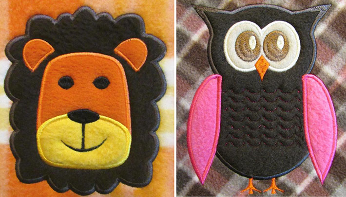 applique animal designs on fleece