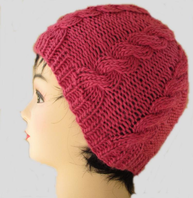 Raspberry Cabled Beanie FREE Knitting Pattern