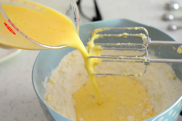 Adding Egg Mixture to Funfetti Cake Batter