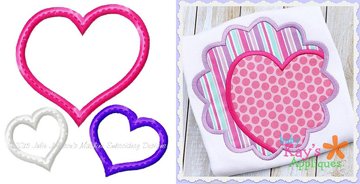 Valentine heart applique designs