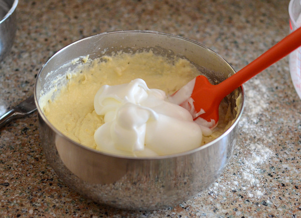Folding Meringue in to Lemon Ricotta Pancake Batter
