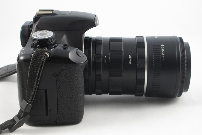 Extension tubes shown on a 50 mm lens for macro photography
