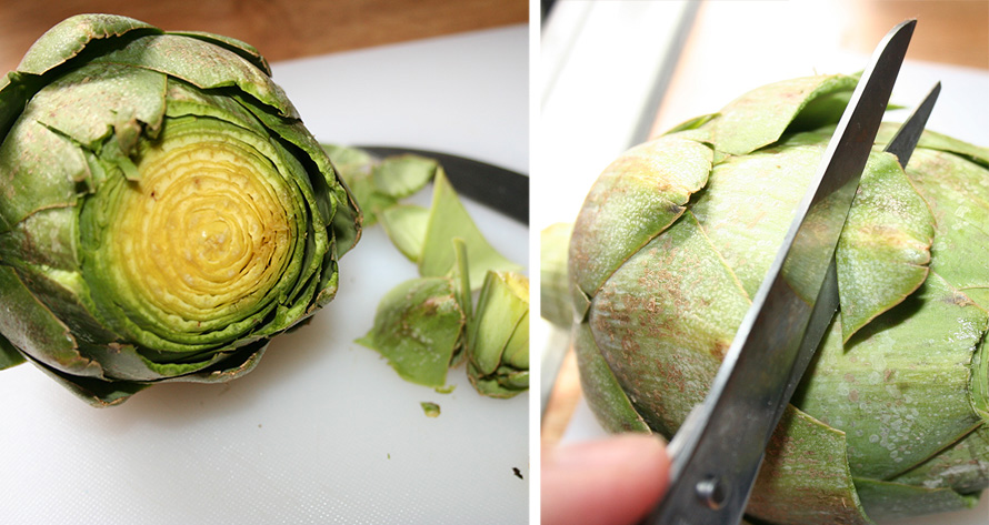 Cut the tip of the artichoke