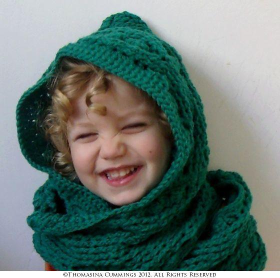  Cable and Clusters Hooded Scarf Scoodie Crochet Pattern