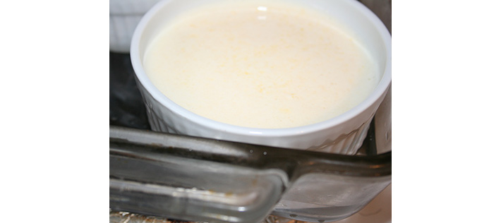 Making creme brulee in bain-marie