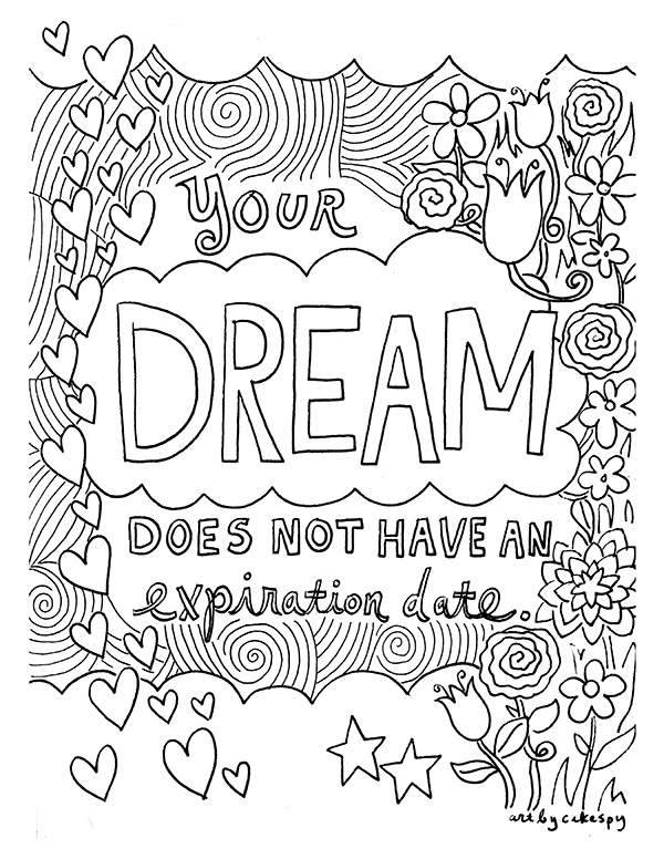 Coloring book page with words