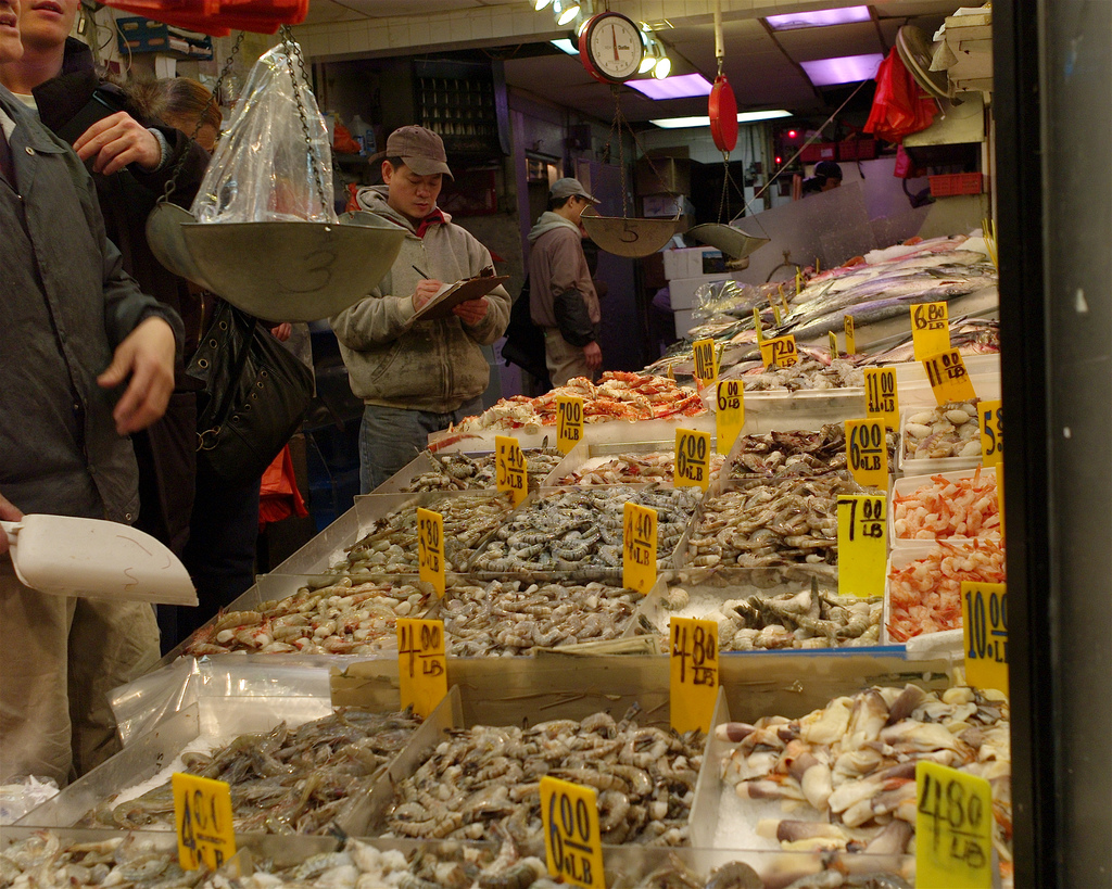 Shrimp vendor in market