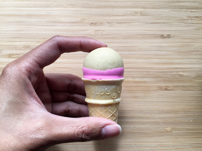 place cake ball on mini ice cream cone