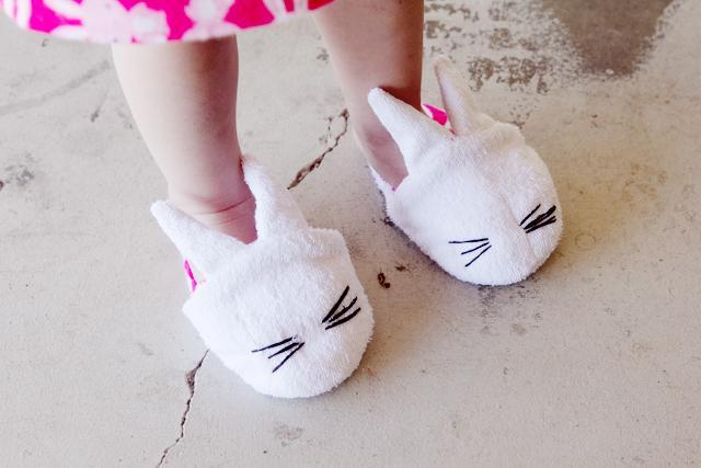 Keep your toes warm on Easter morning with these adorable bunny face slippers.