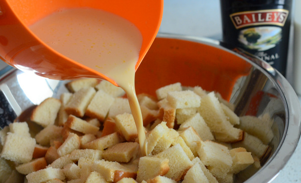 Preparing Irish Cream Bread Pudding