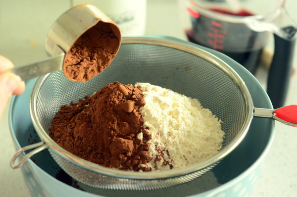 Sifting Together Cocoa Powder and Flour