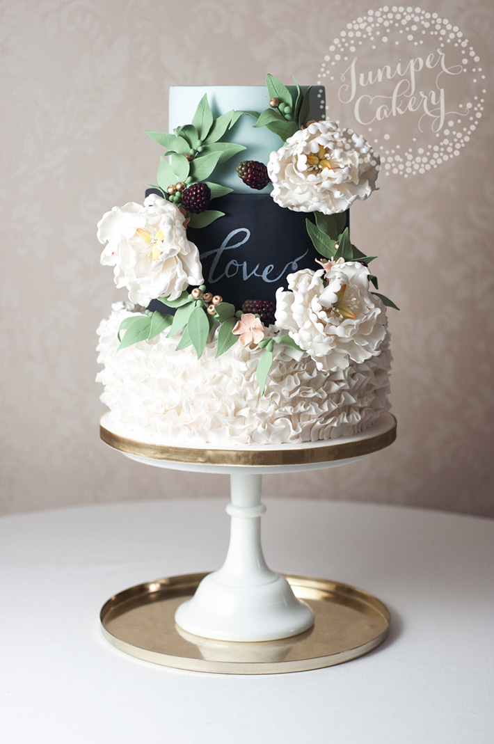 Rustic Chalkboard Wedding Cake with Seeded Eucalyptus by Juniper Cakery