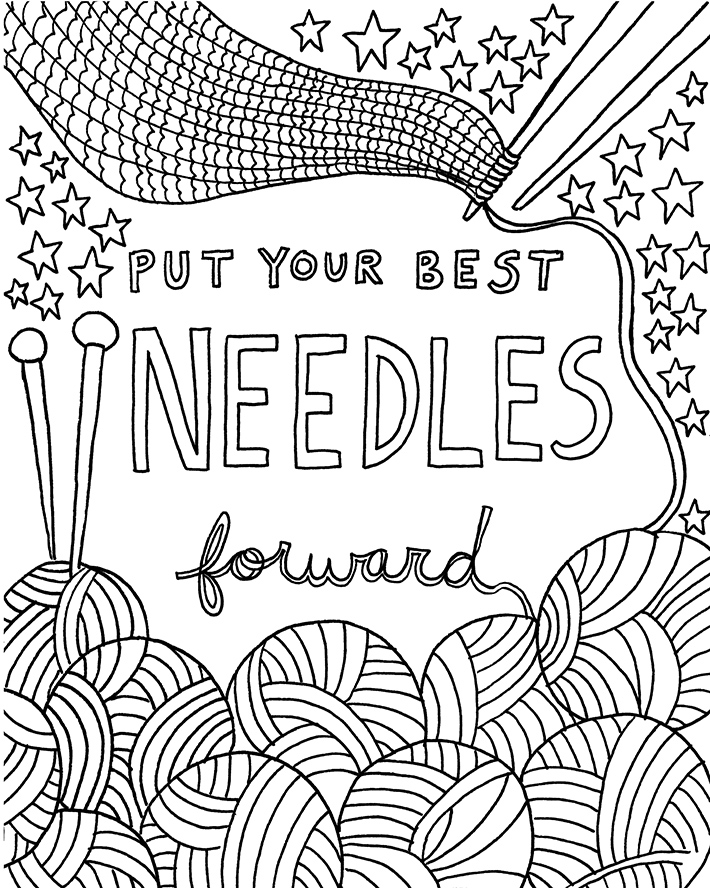 Knitting coloring book page