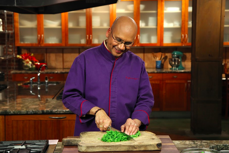 Chef Raghavan Iyer cutting herbs