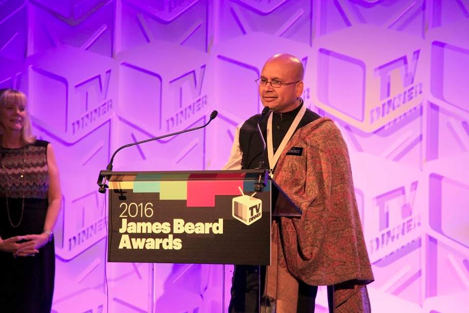 Raghavan Iyer accepting his James Beard Award