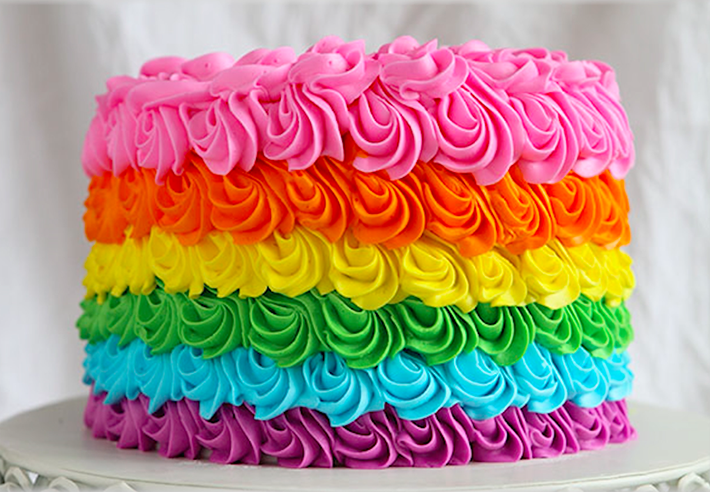 Ideas for decorating rainbow layer cakes