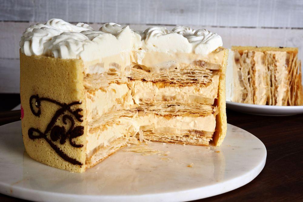Fancy cakes with puff pastry layers