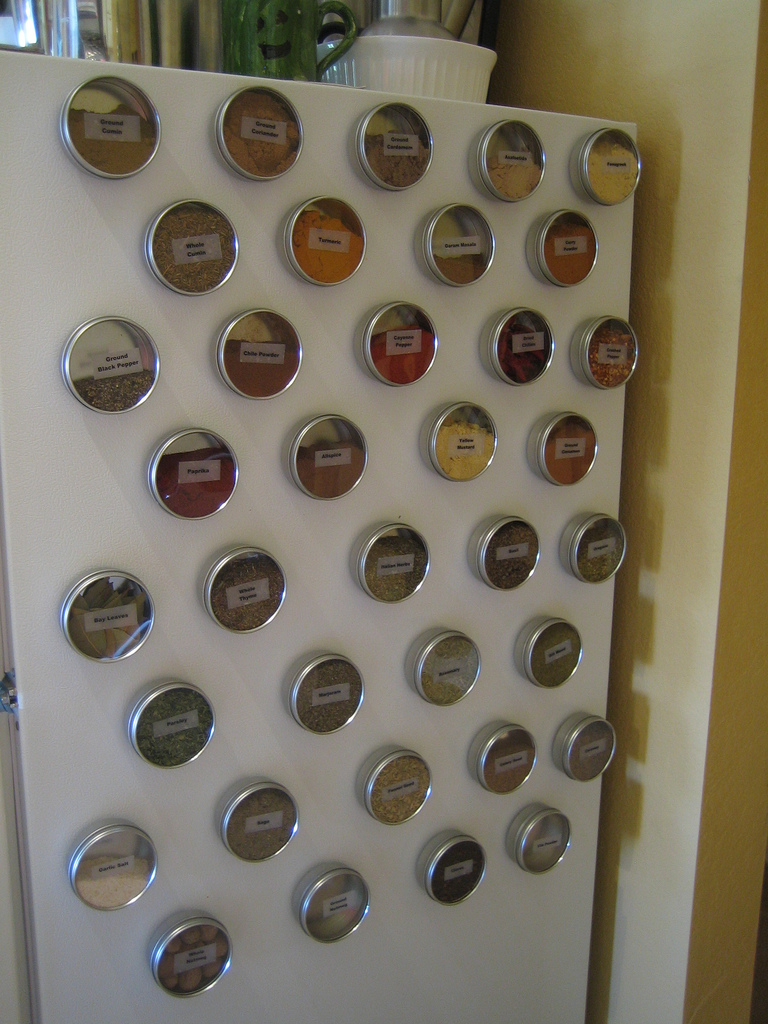 Spices on fridge