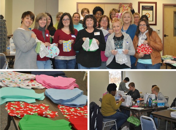 sewing group making items for charity